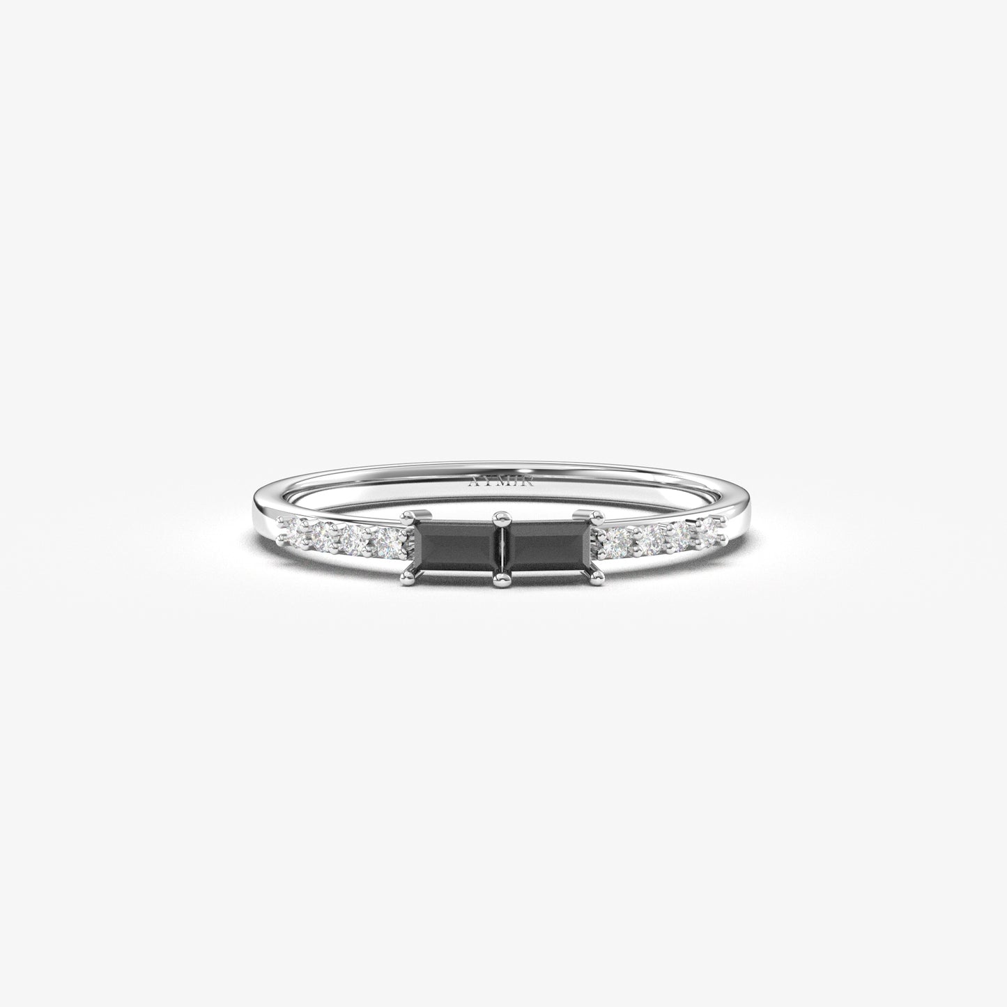 14K Gold Baguette Black Onyx and CZ Ring - 2S16BLK