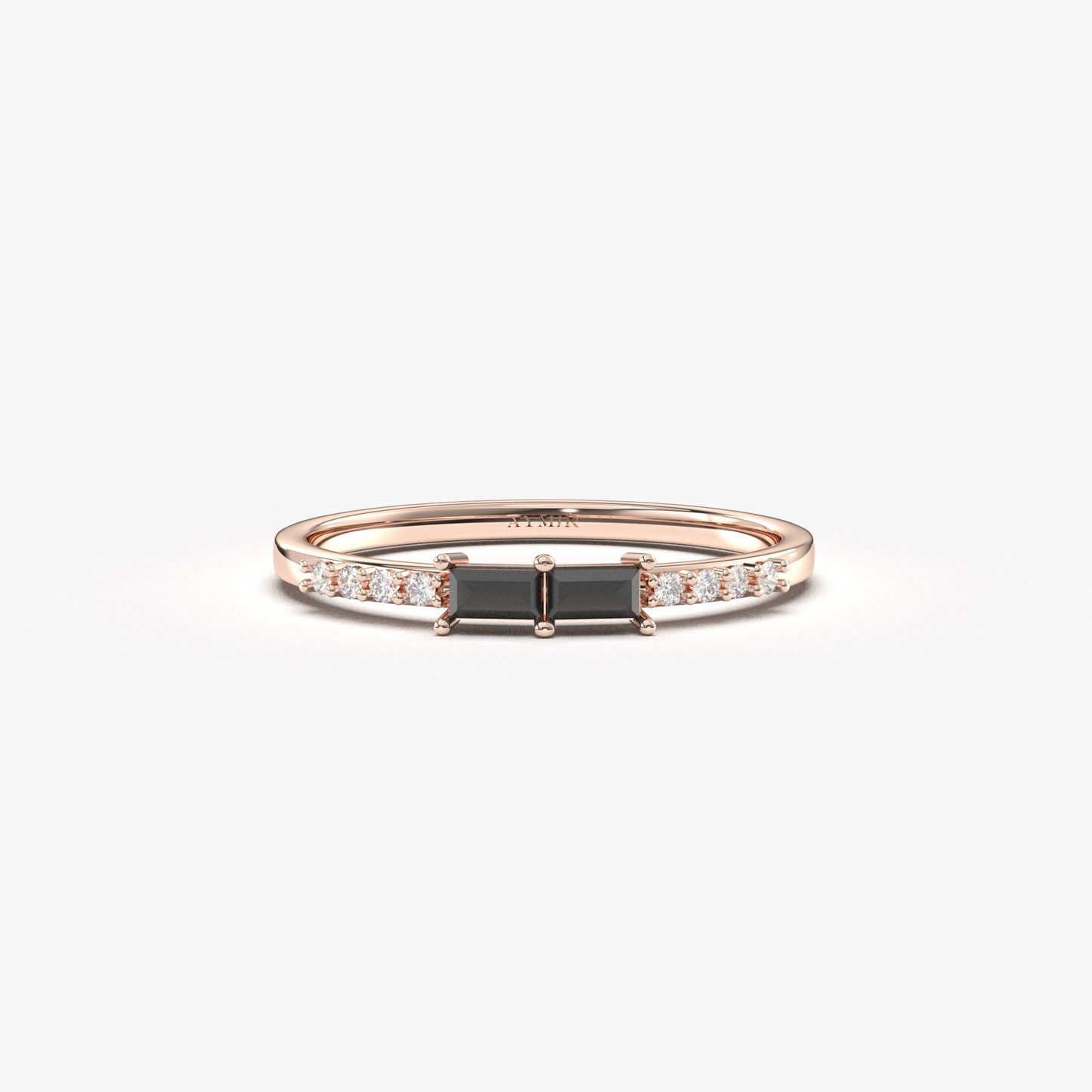 14K Gold Baguette Black Onyx and CZ Ring - 2S16BLK