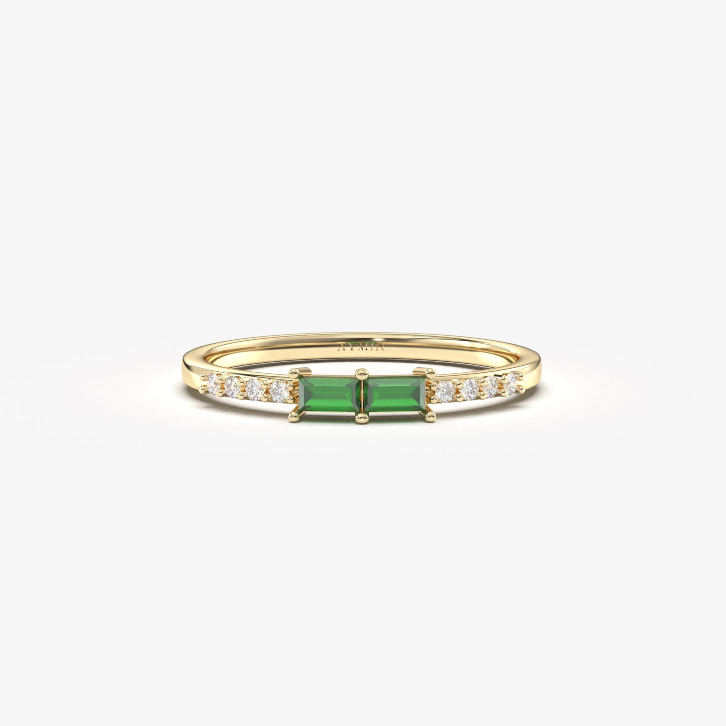 14K Gold Baguette Emerald and CZ Ring - 2S16EME