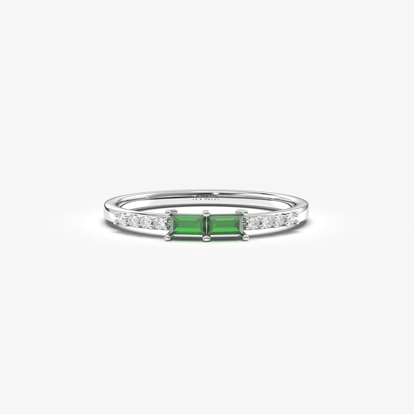 14K Gold Baguette Emerald and CZ Ring - 2S16EME
