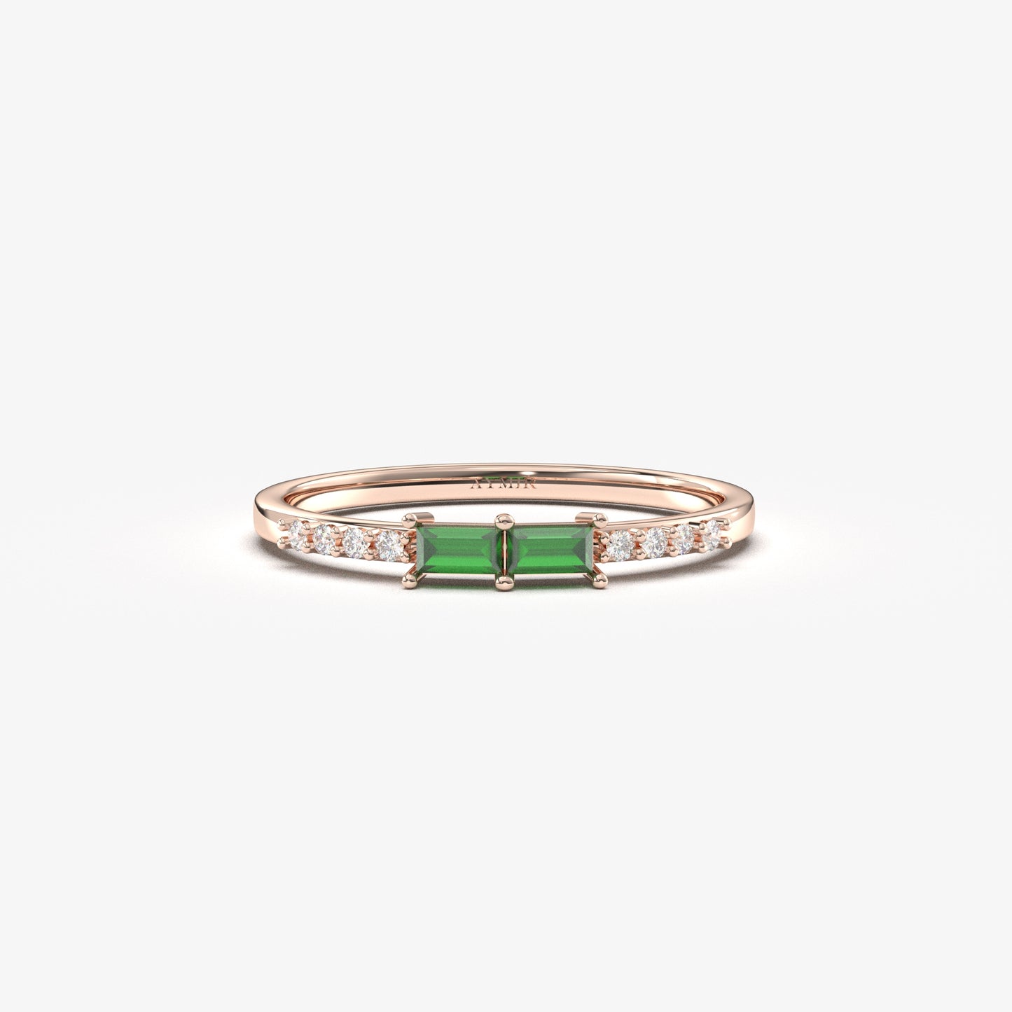 14K Gold Baguette Emerald and CZ Ring - 2S16EME