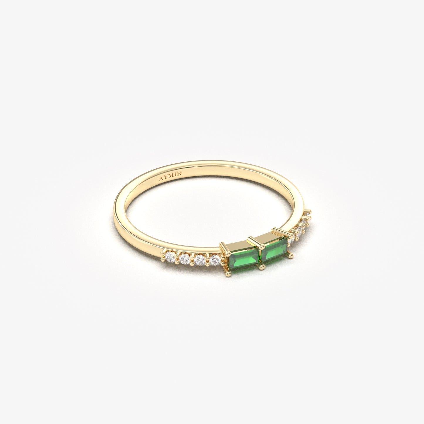 14K Gold Baguette Emerald and CZ Ring - 2S16EME