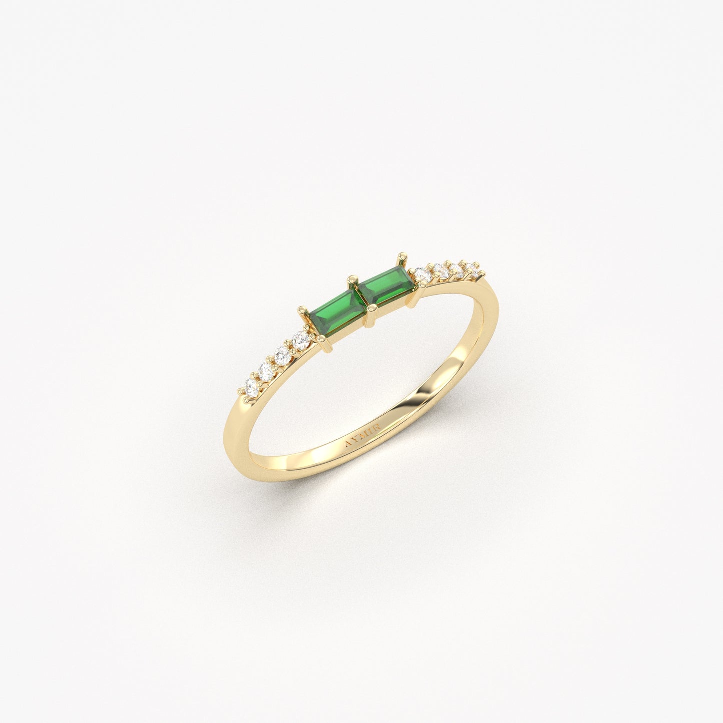 14K Gold Baguette Emerald and CZ Ring - 2S16EME