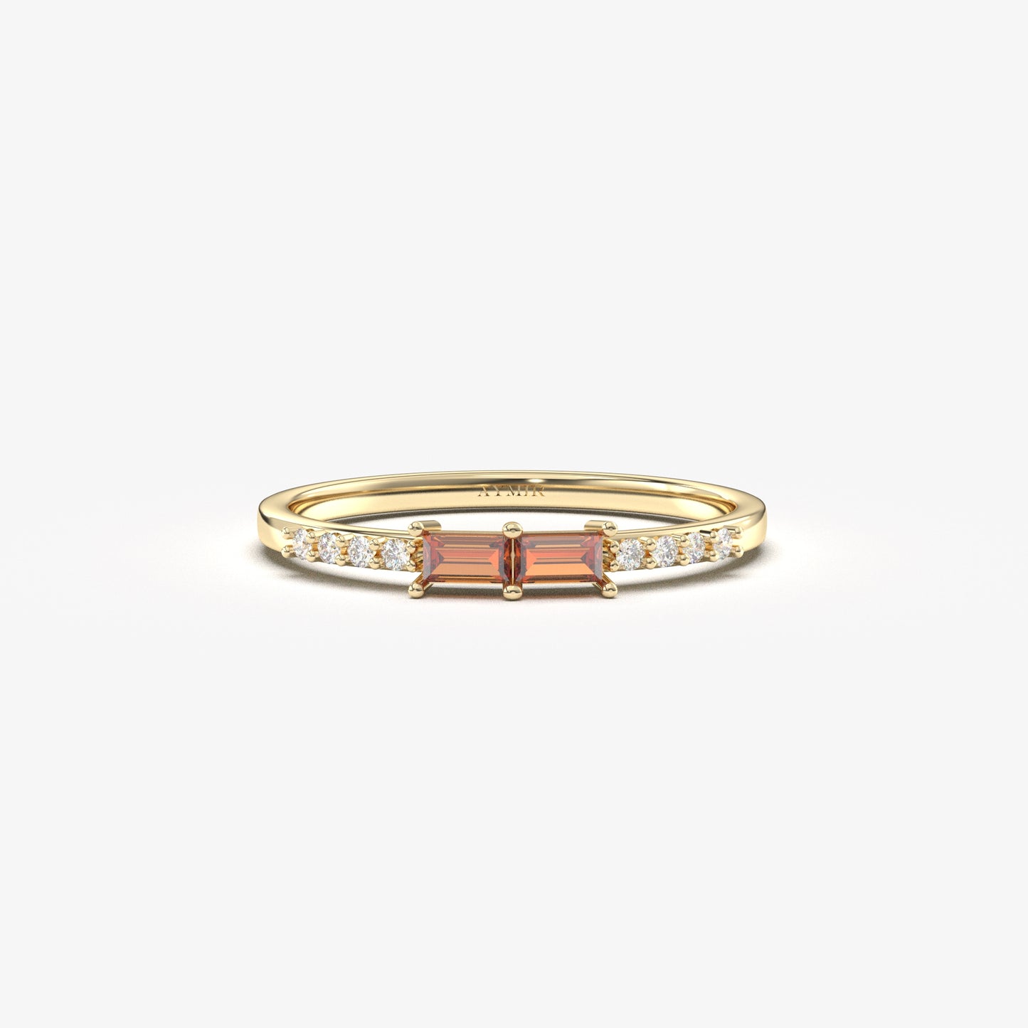 Anillo de oro de 18 quilates con granate de talla baguette y circonitas - 2S16GAR