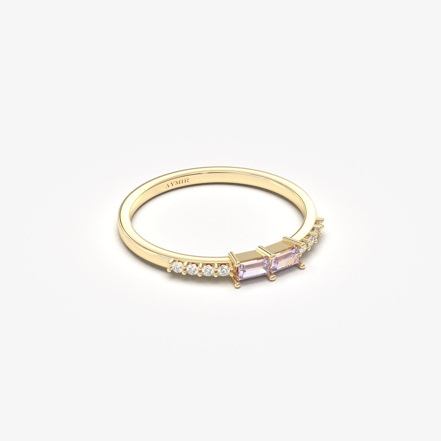 10K Gold Minimalist Baguette Lavender and Cz Ring - 2S16LAV