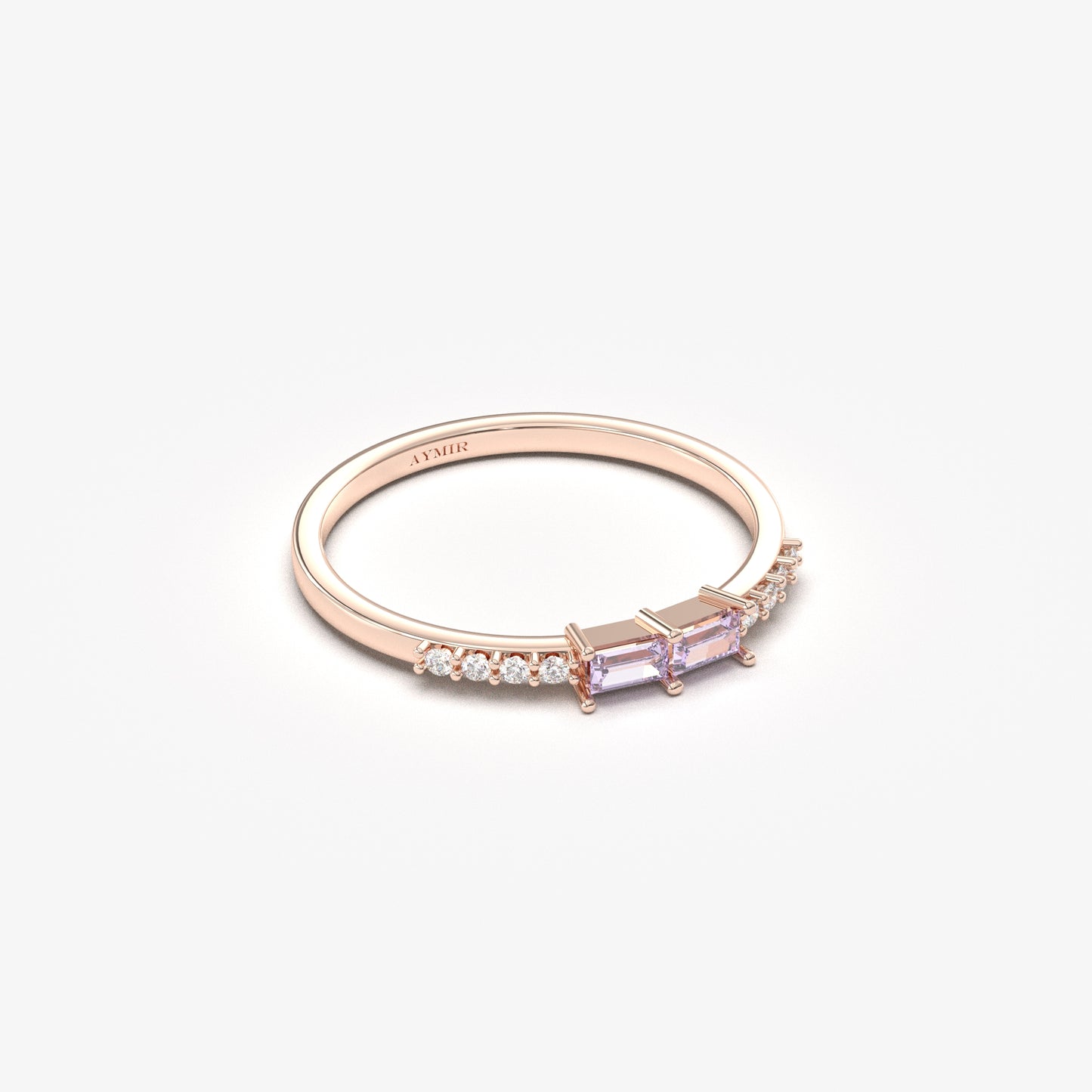 10K Gold Minimalist Baguette Lavender and Cz Ring - 2S16LAV