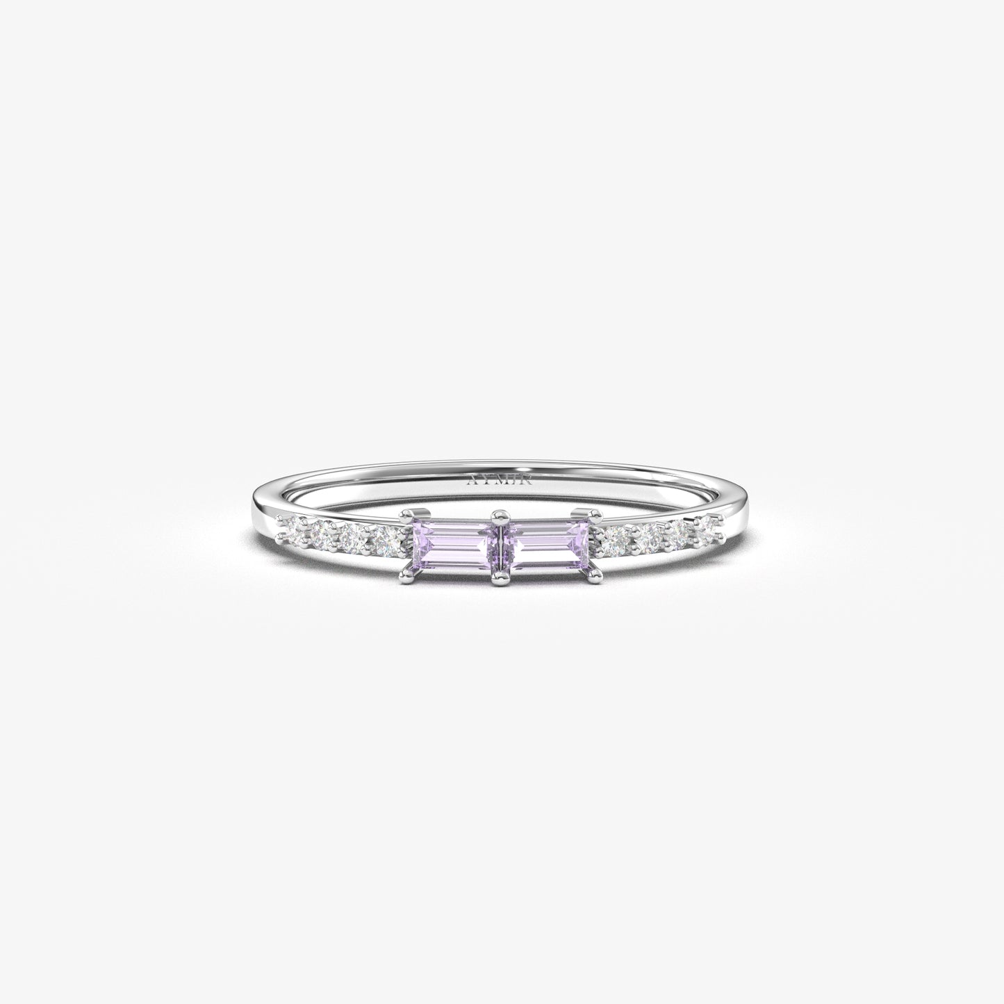 10K Gold Minimalist Baguette Lavender and Cz Ring - 2S16LAV