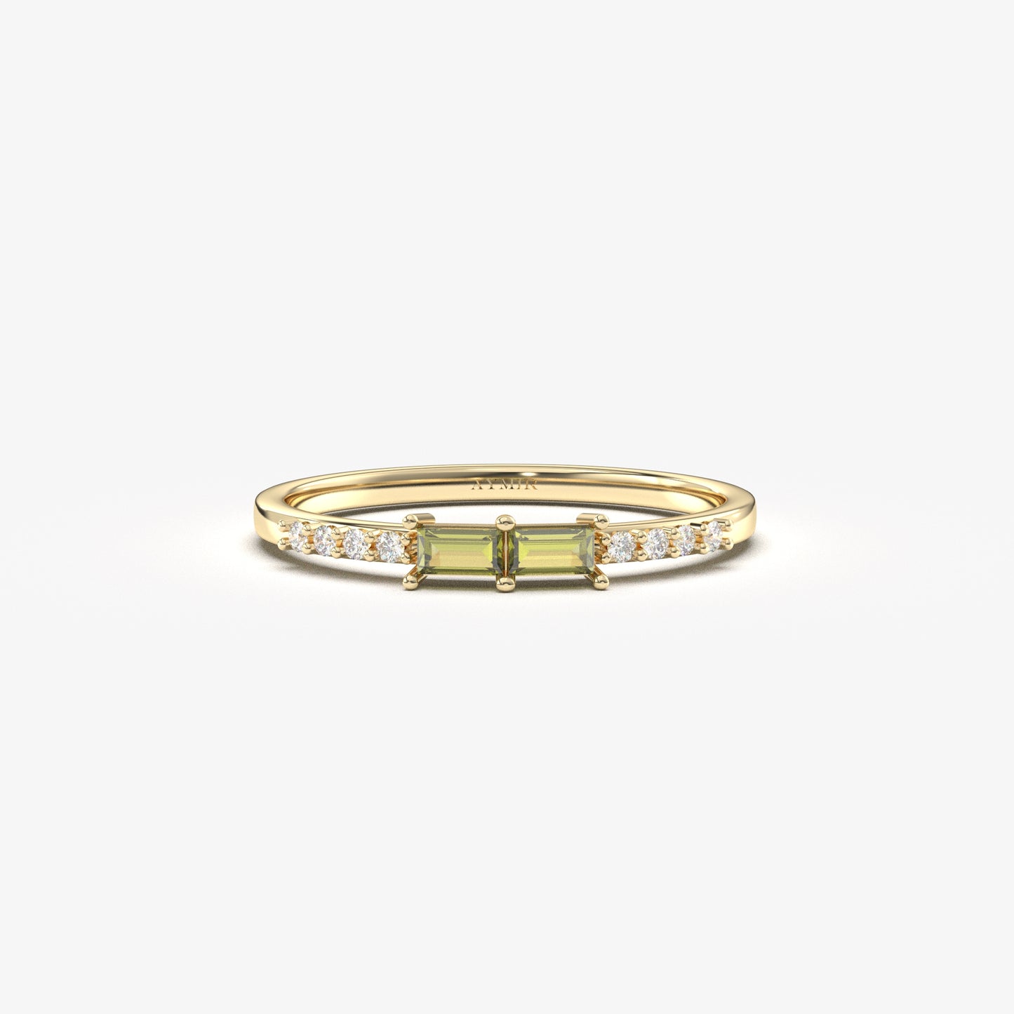 14K Gold Baguette Peridot and CZ Ring - 2S16PER