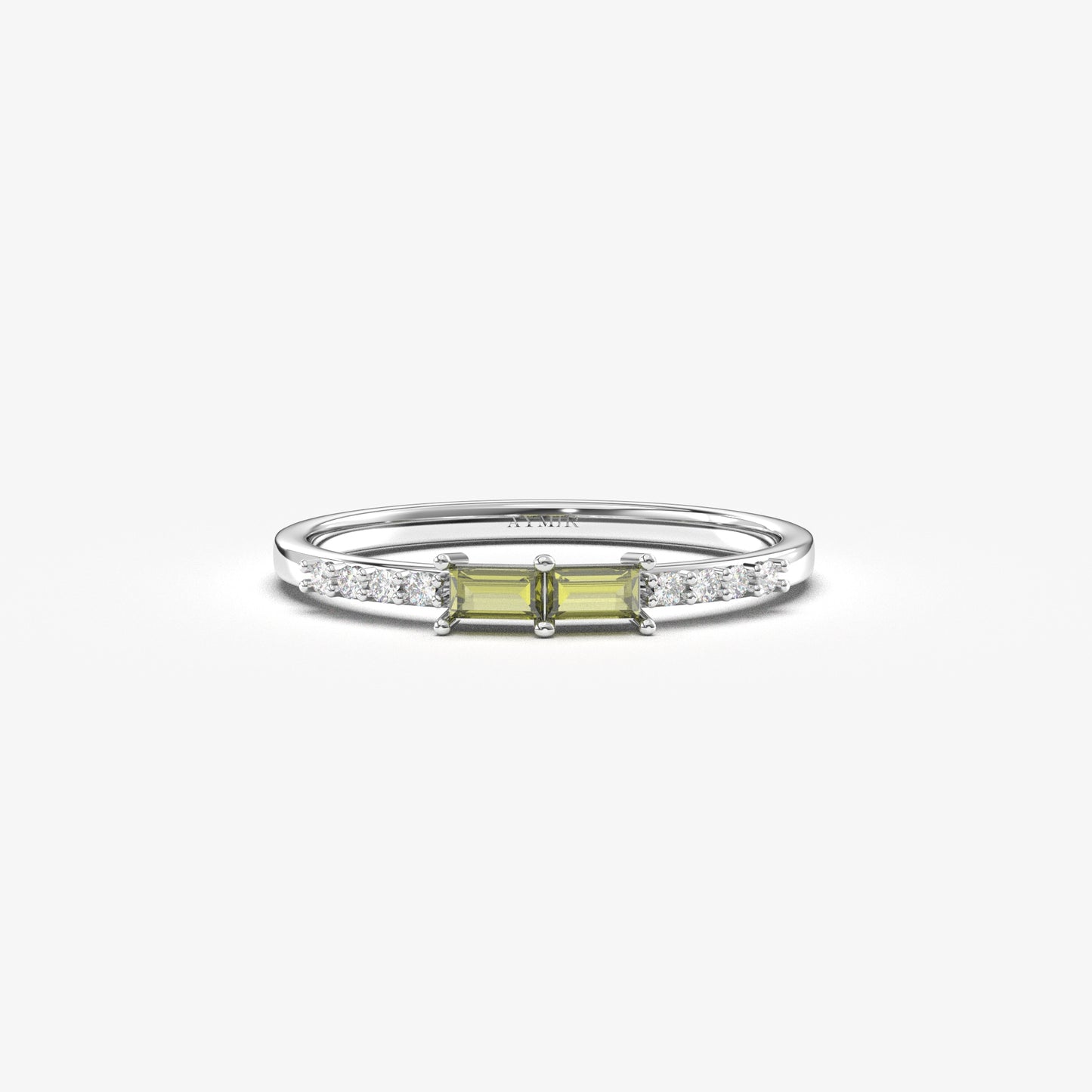 14K Gold Baguette Peridot and CZ Ring - 2S16PER