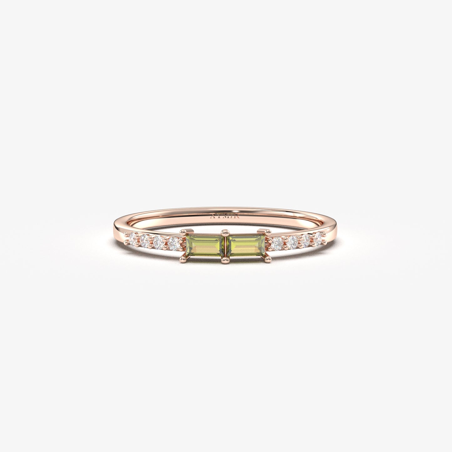 14K Gold Baguette Peridot and CZ Ring - 2S16PER