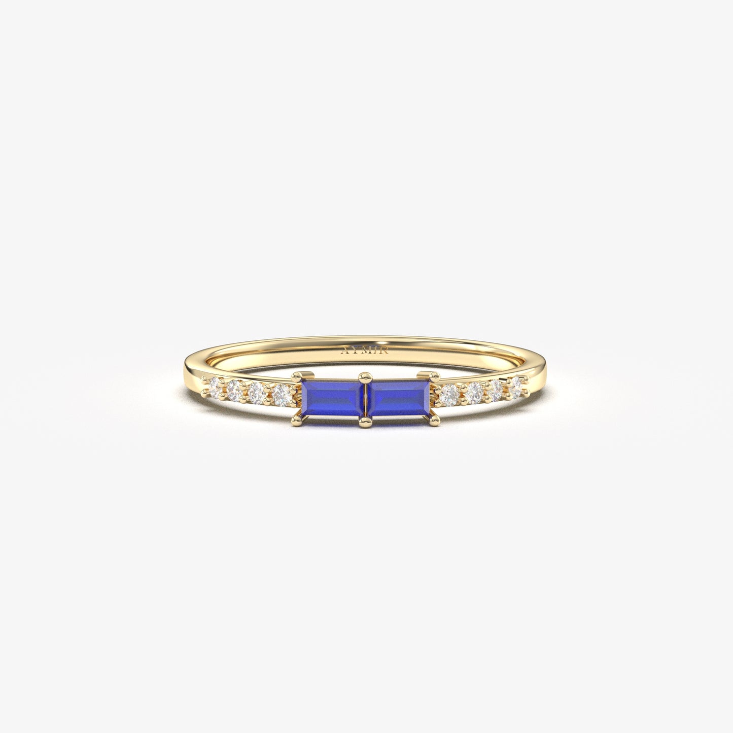 18K Gold Baguette Sapphire and Cz Ring - 2S16SAP