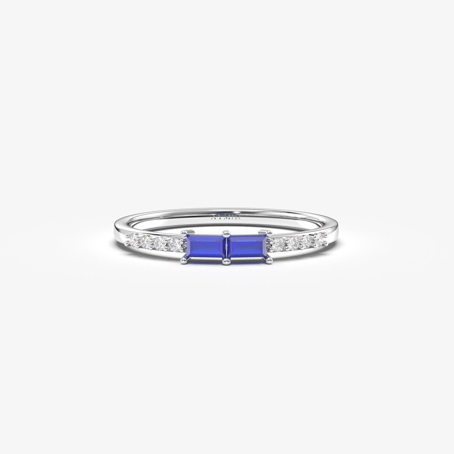 18K Gold Baguette Sapphire and Cz Ring - 2S16SAP