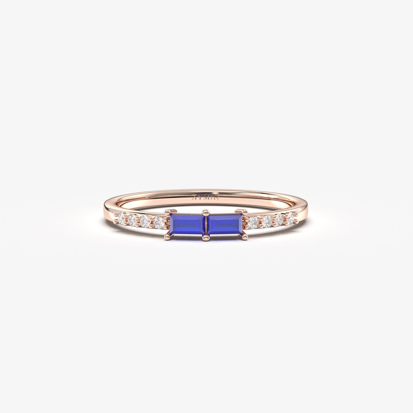 18K Gold Baguette Sapphire and Cz Ring - 2S16SAP