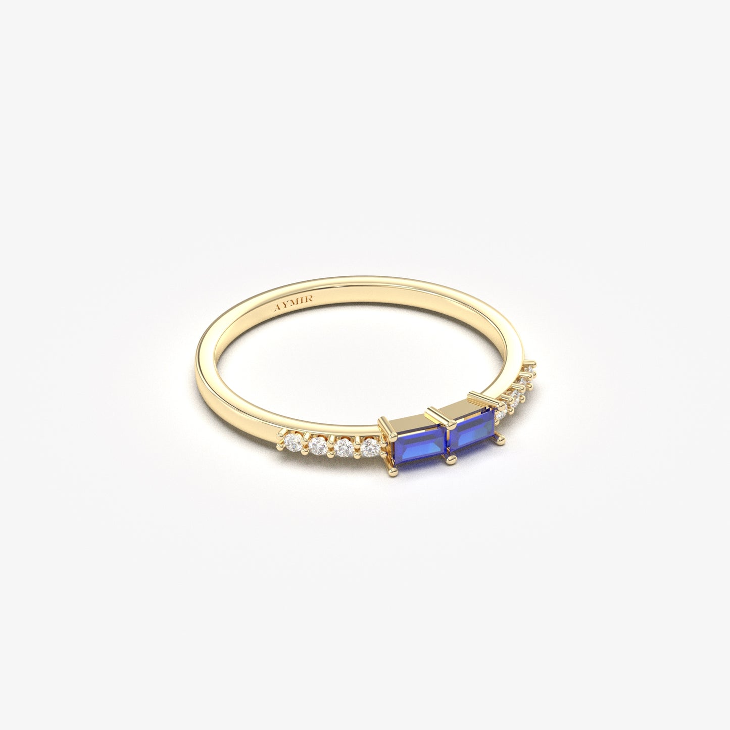 18K Gold Baguette Sapphire and Cz Ring - 2S16SAP