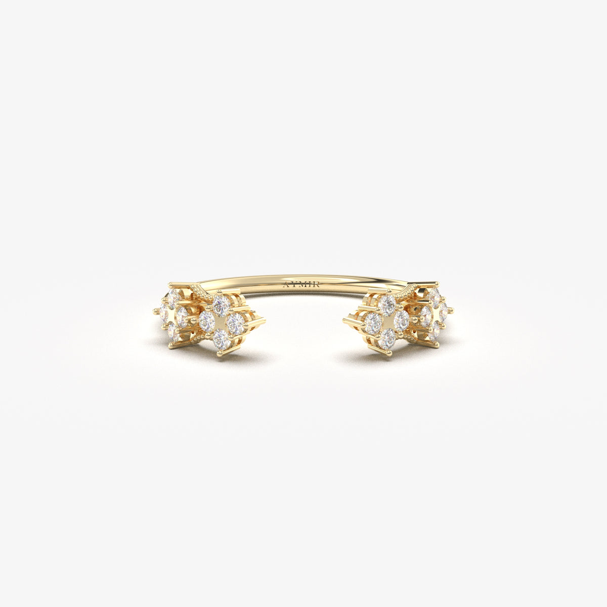 18K yellow gold open vintage cluster ring with natural diamonds, front view
