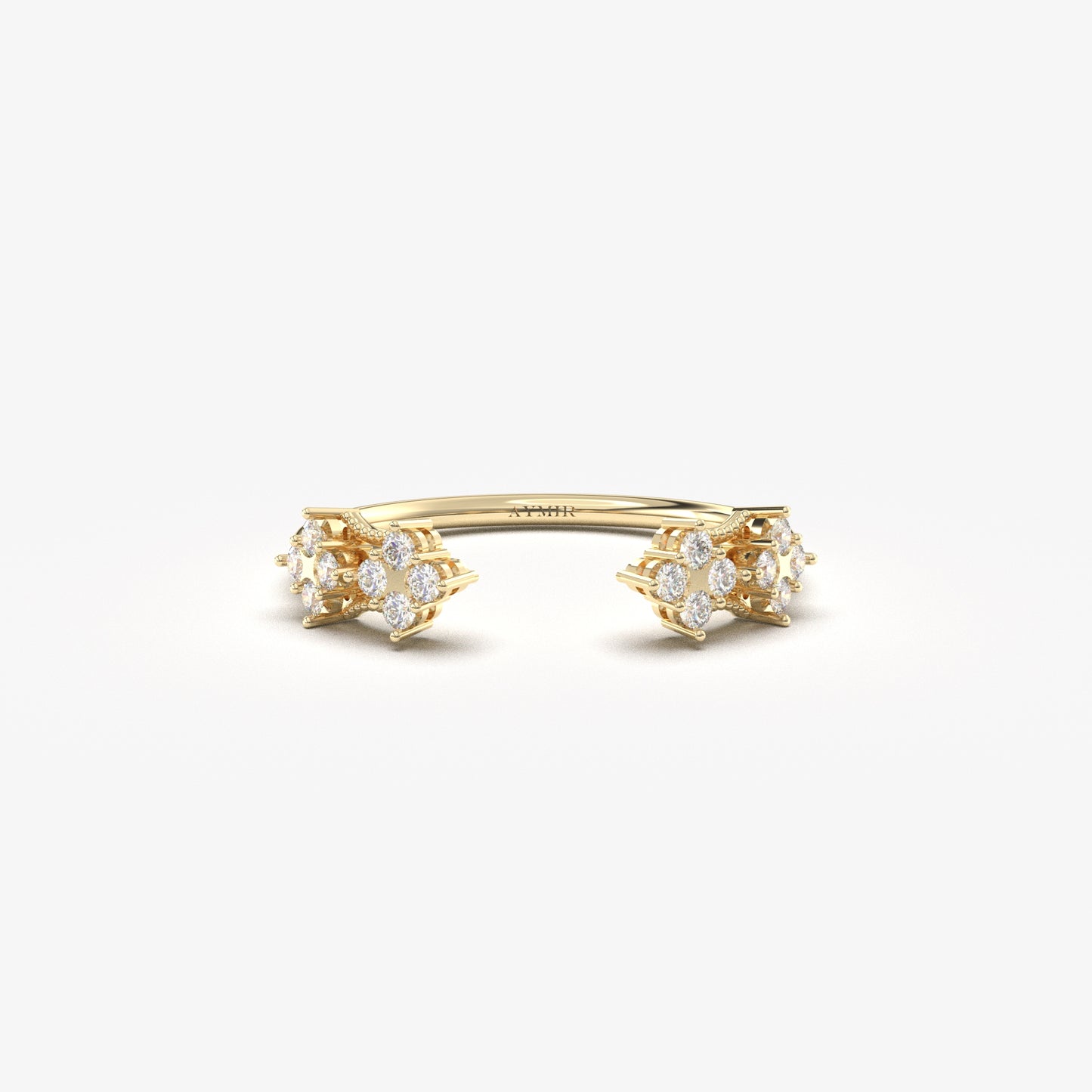 14K yellow gold open vintage cluster ring with cubic zirconia, front view
