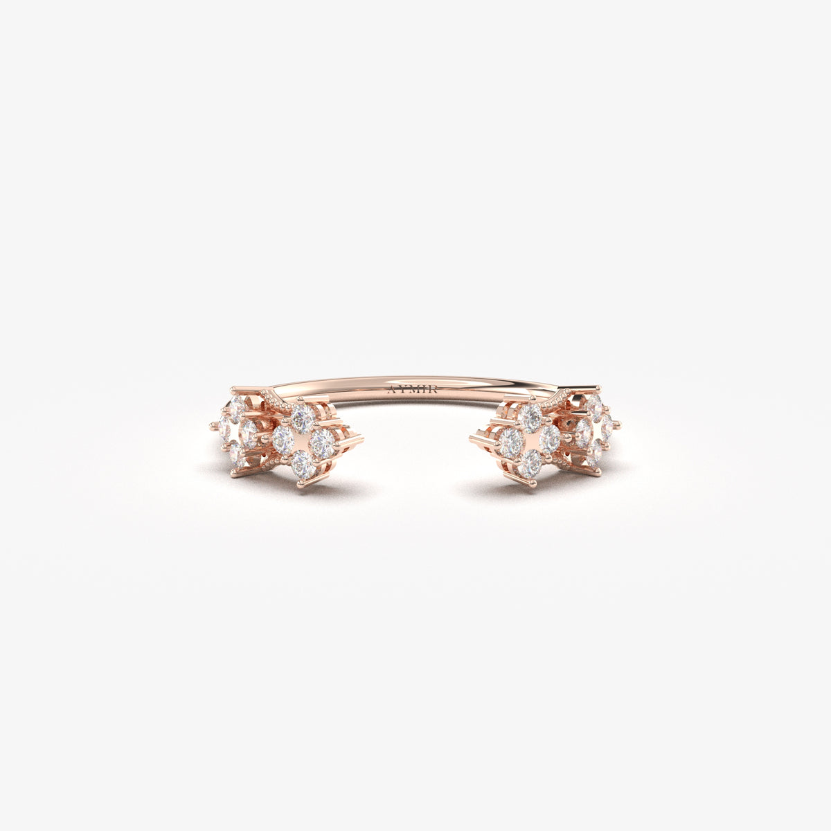 18K rose gold open vintage cluster ring with natural diamonds, front view