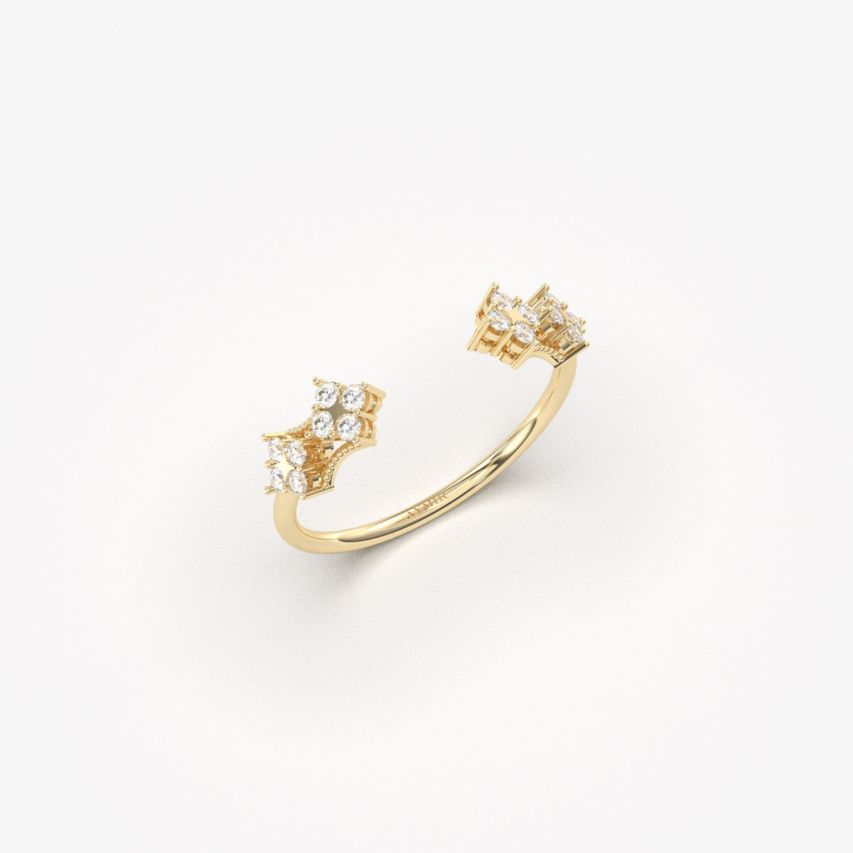 14K yellow gold open vintage cluster ring with natural diamonds, side view