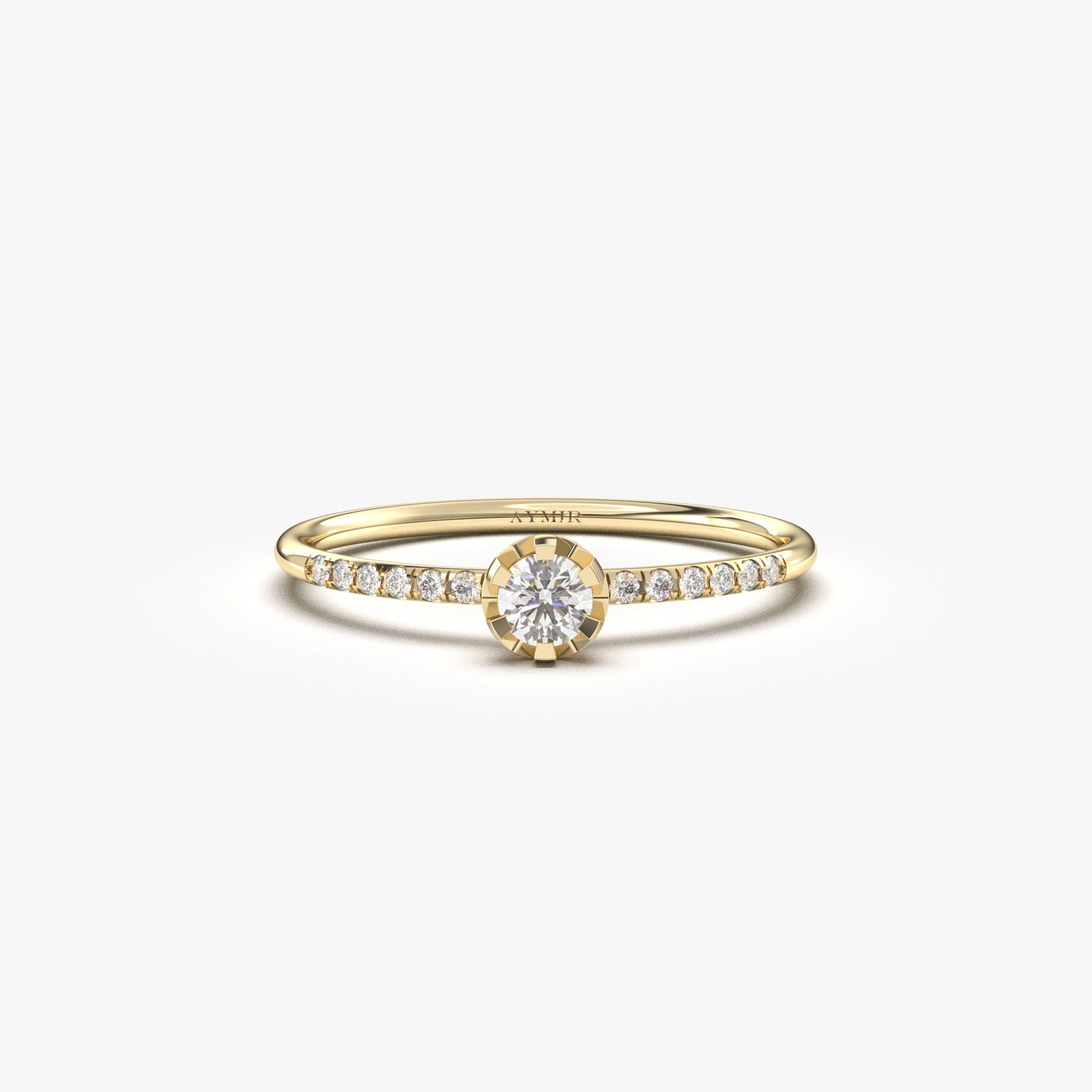18K yellow gold solitaire engagement ring with cubic zirconia, front view
