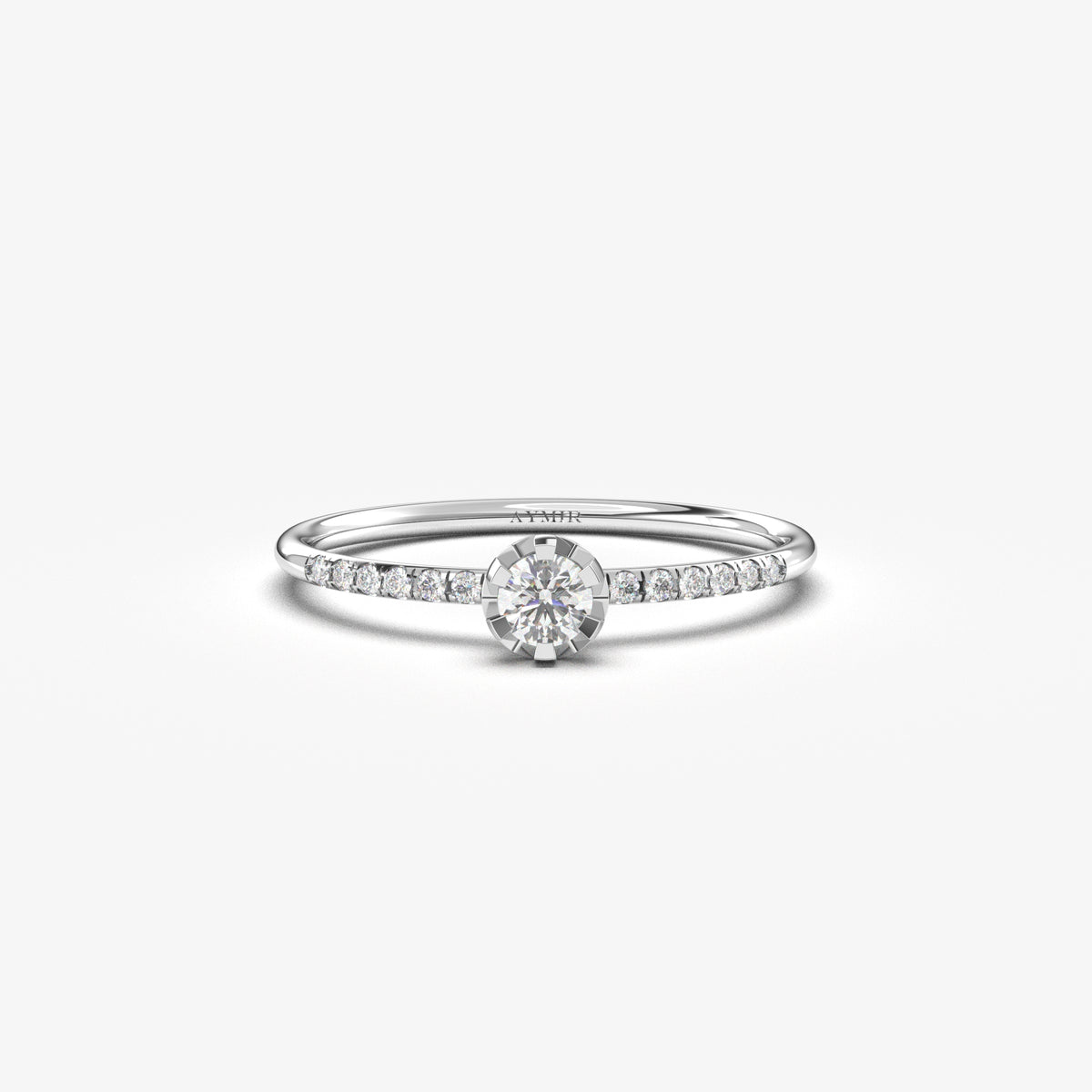 18K white gold solitaire engagement ring with cubic zirconia, front view