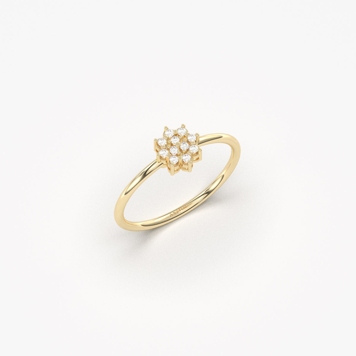 18K yellow gold flower cluster ring with natural diamonds, side view