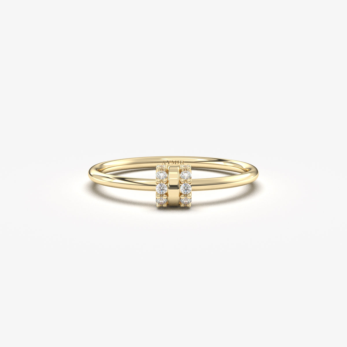 14K yellow gold vertical bar ring with natural diamonds, front view