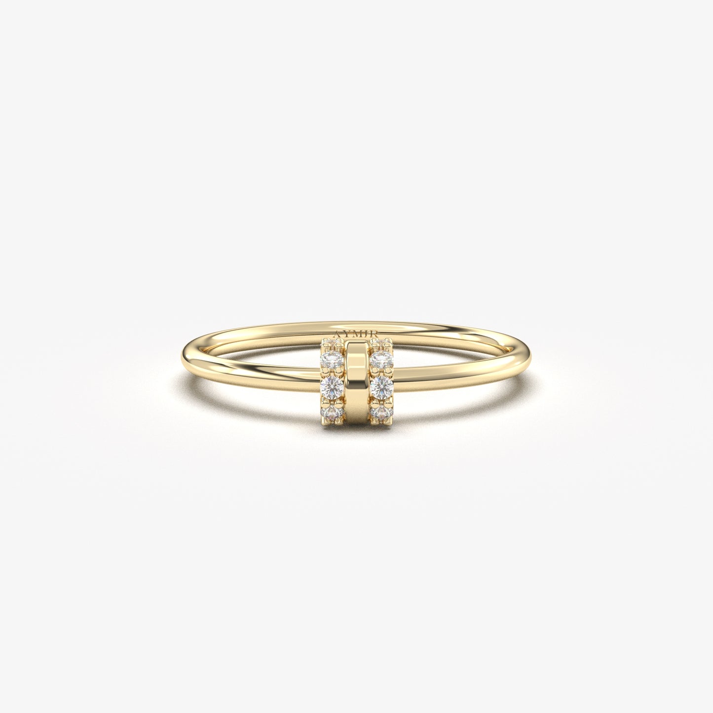 18K yellow gold vertical bar ring with natural diamonds, front view