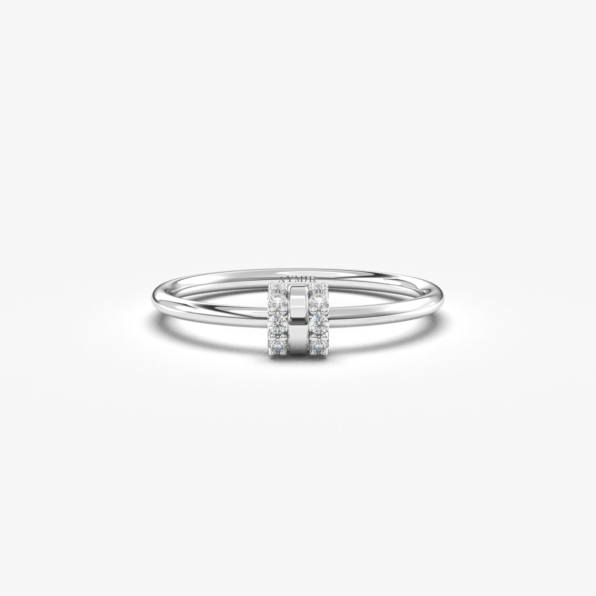 18K white gold vertical bar ring with cubic zirconia, front view