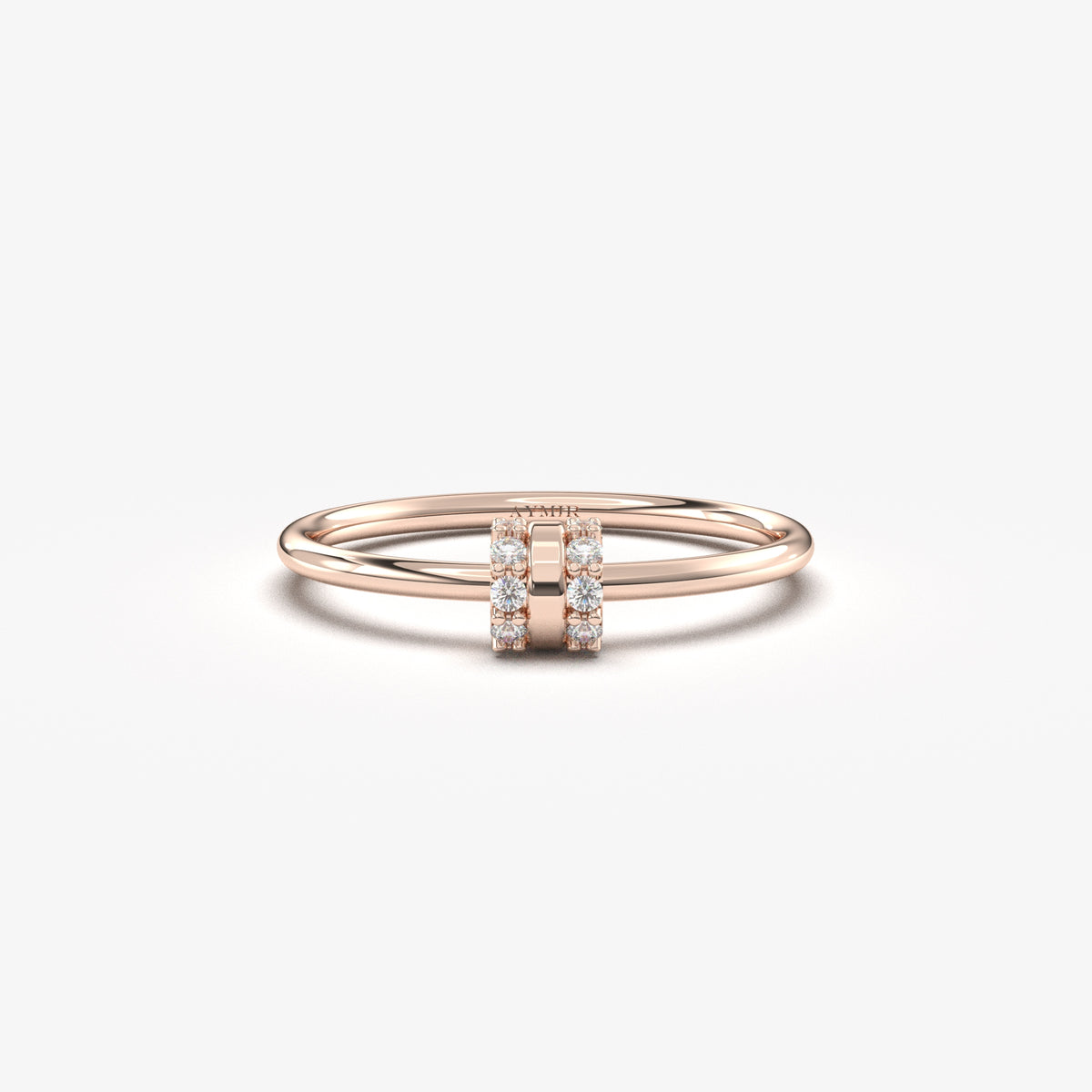 18K rose gold vertical bar ring with natural diamonds, front view