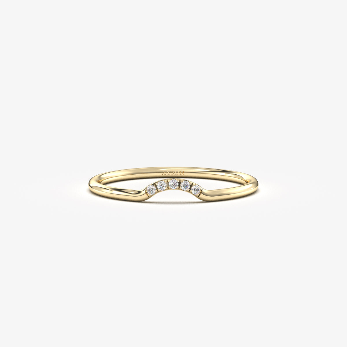14K yellow gold curved contour ring with natural diamonds, front view