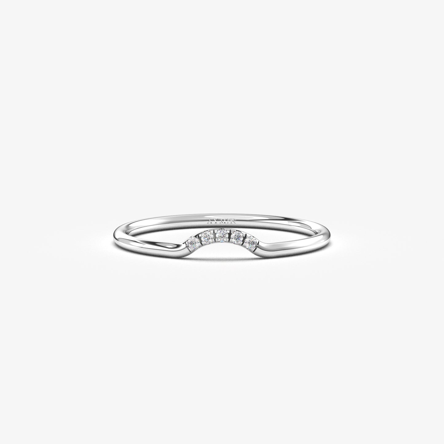 18K white gold curved contour ring with cubic zirconia, front view