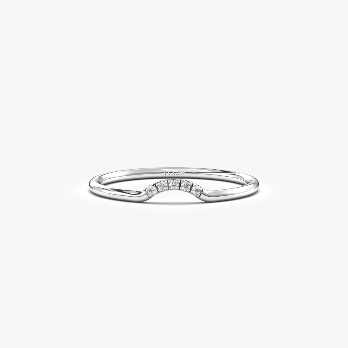 14K white gold curved contour ring with cubic zirconia, front view
