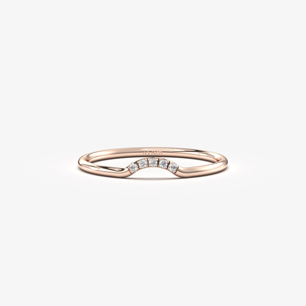 14K rose gold curved contour ring with cubic zirconia, front view