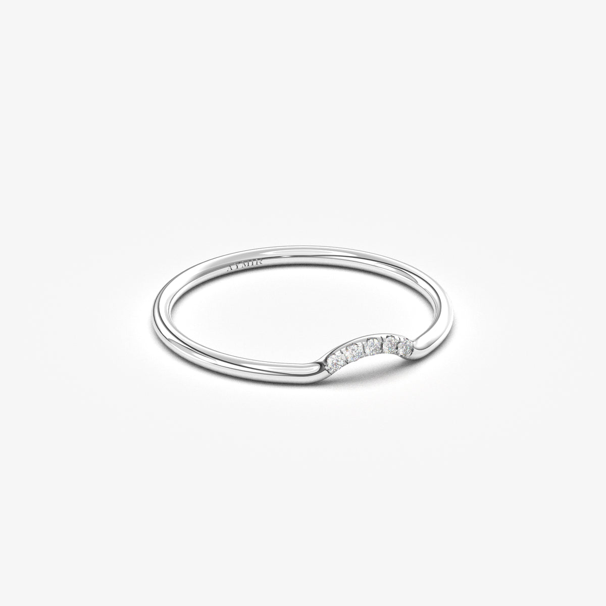 14K white gold curved contour ring with cubic zirconia, angled view