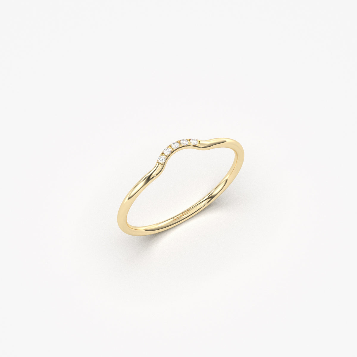 18K yellow gold curved contour ring with natural diamonds, side view