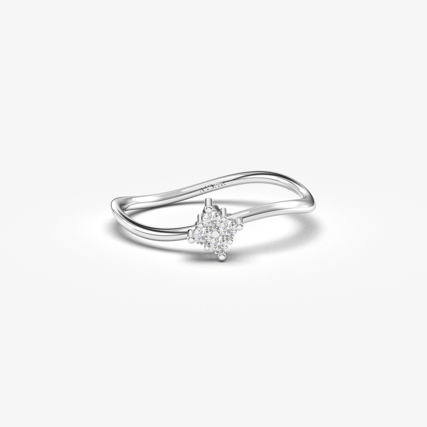18K white gold wavy cluster ring with cubic zirconia, front view