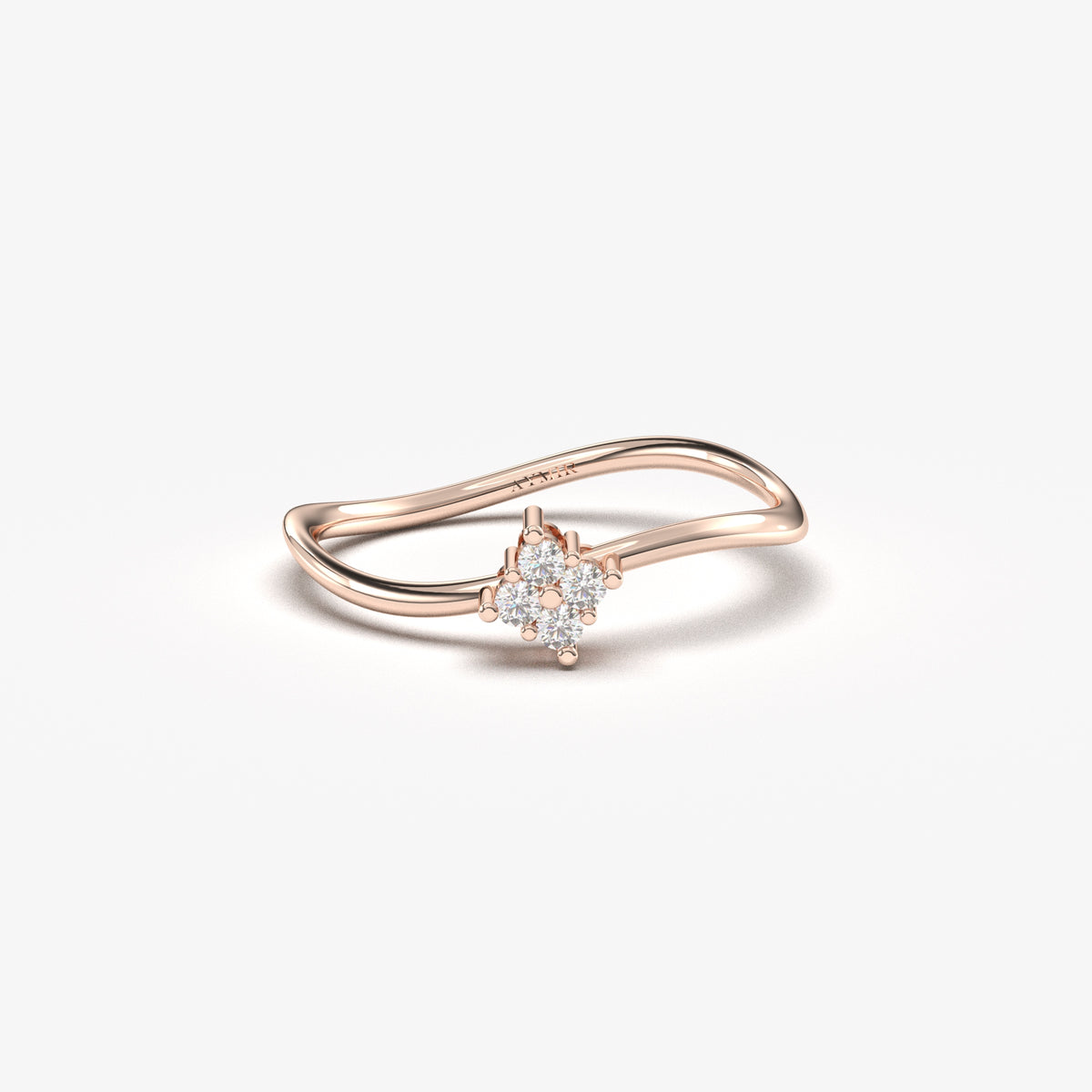 18K rose gold wavy cluster ring with cubic zirconia, front view