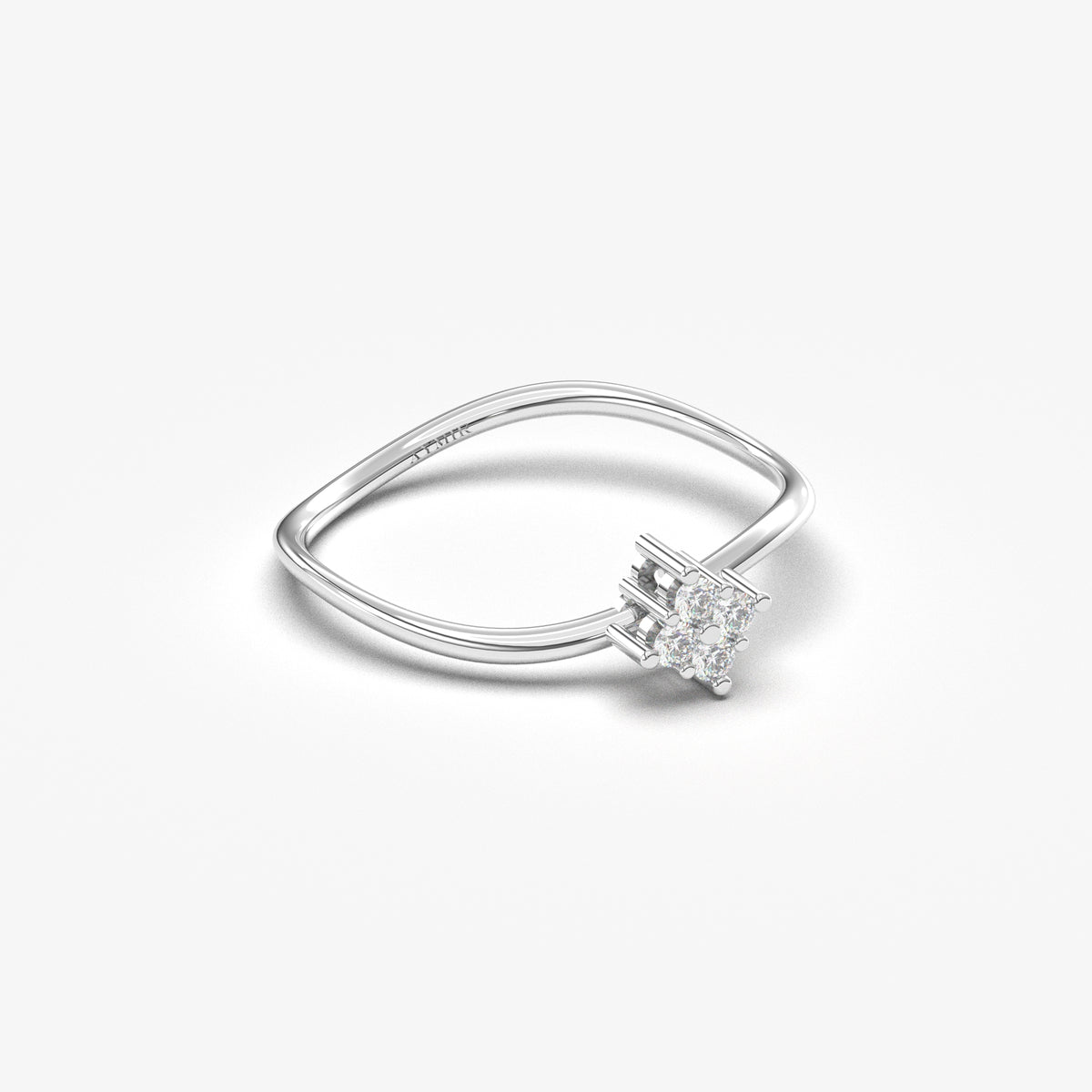 18K white gold wavy cluster ring with cubic zirconia, angled view