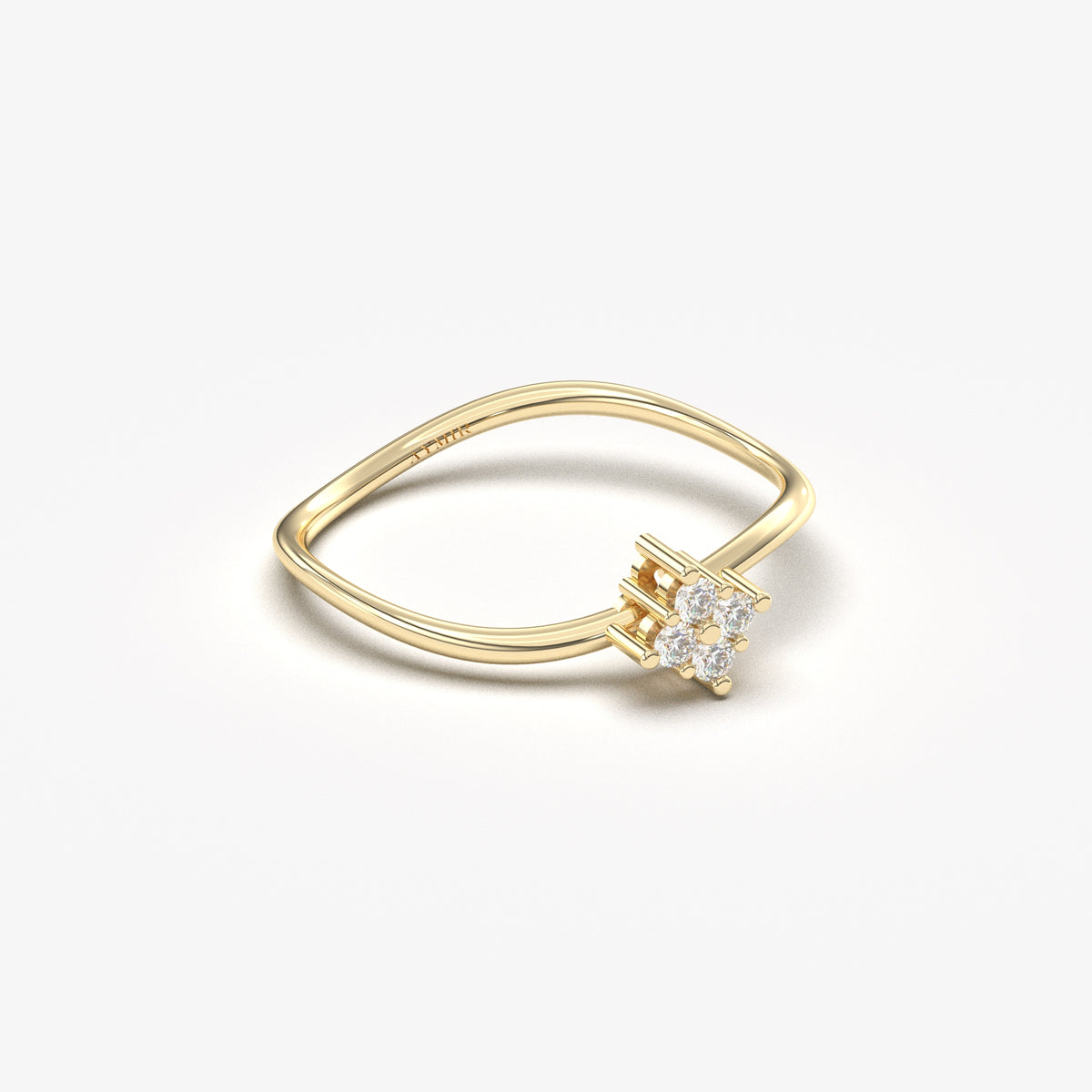18K yellow gold wavy cluster ring with cubic zirconia, angled view