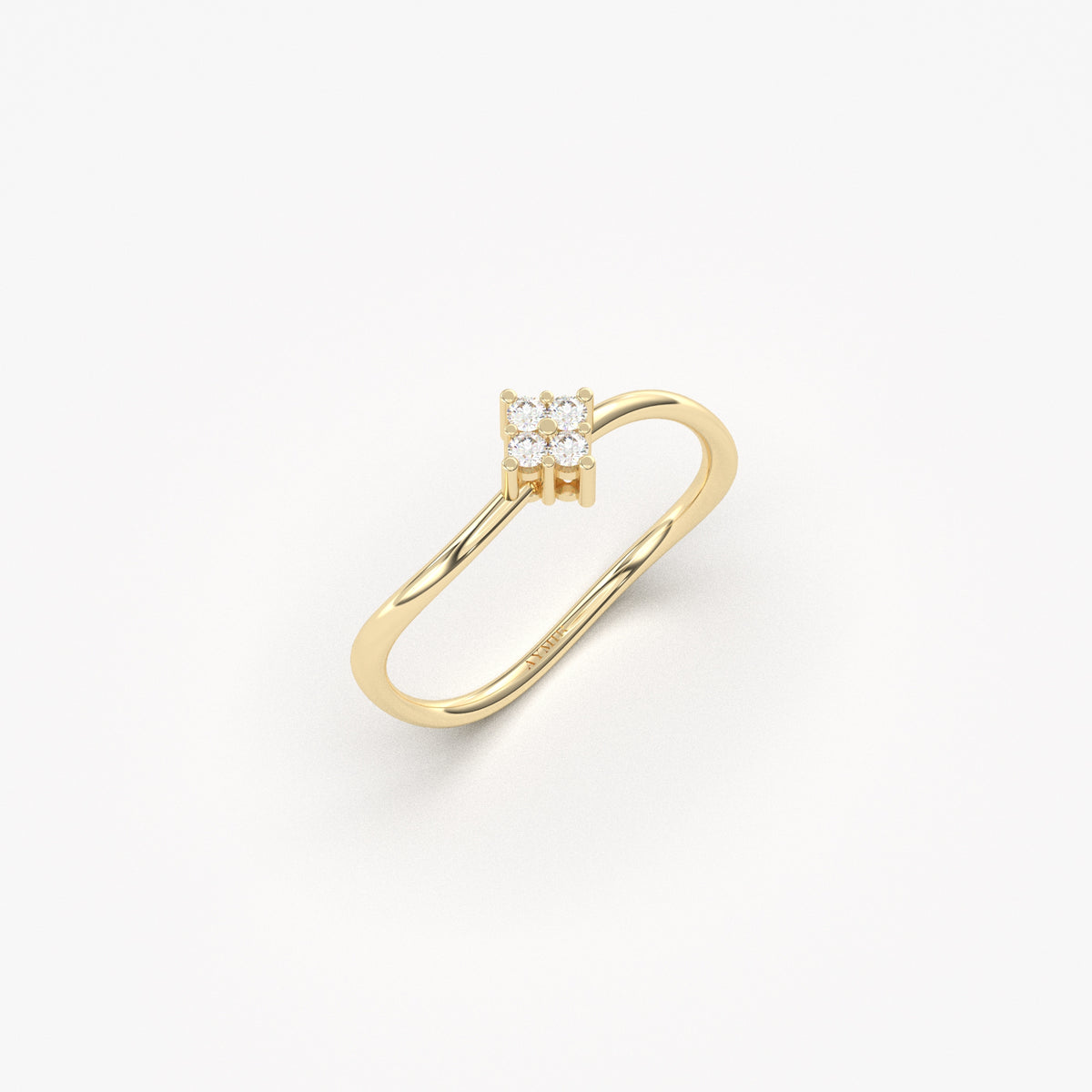 18K yellow gold wavy cluster ring with cubic zirconia, side view
