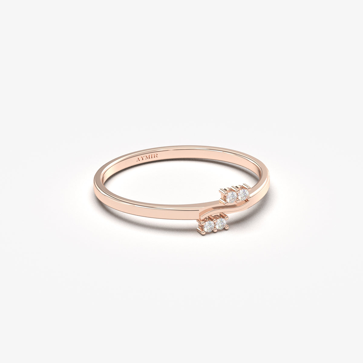 14K rose gold wave two pair ring with natural diamonds, angled view