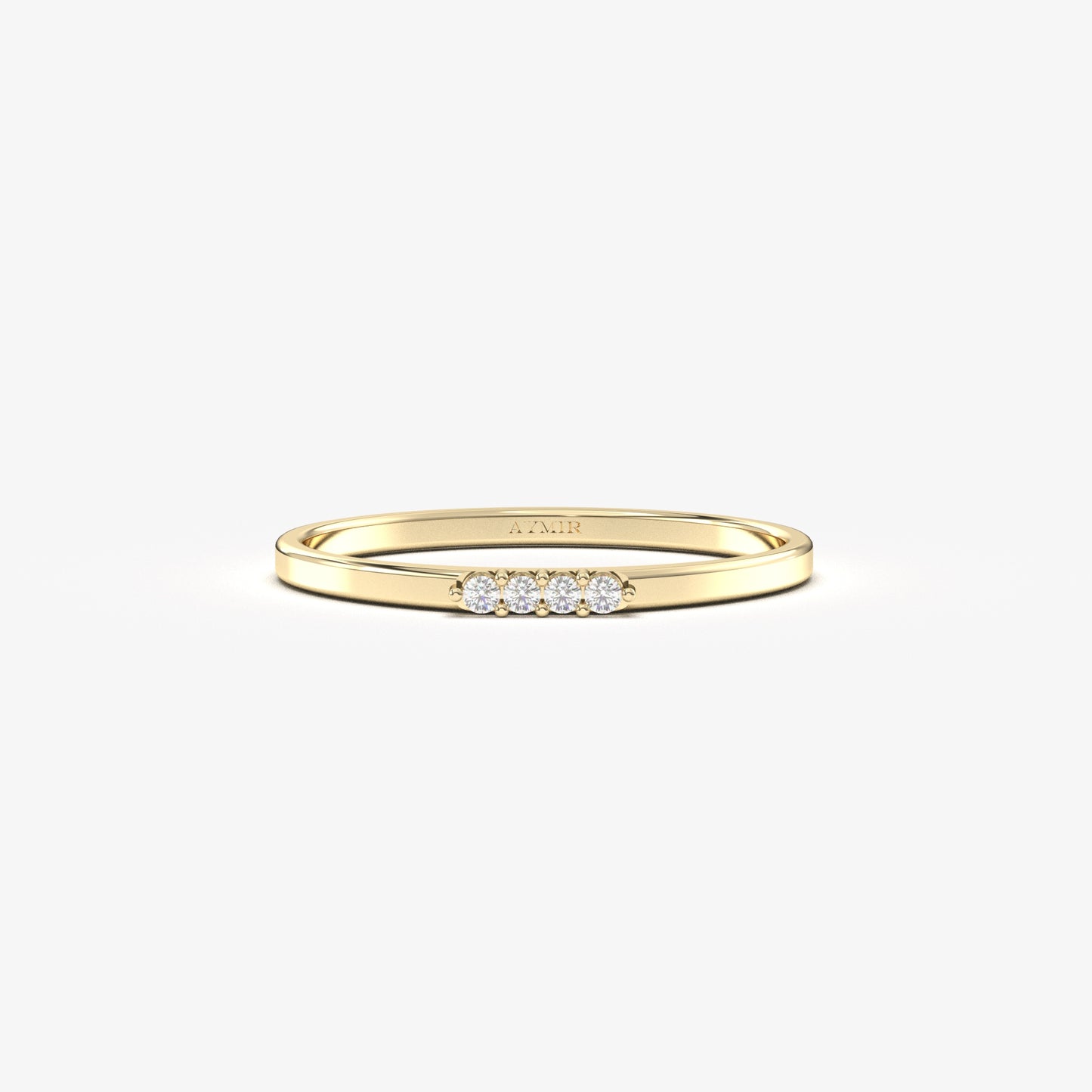 14K yellow gold four stone bar ring with cubic zirconia, front view