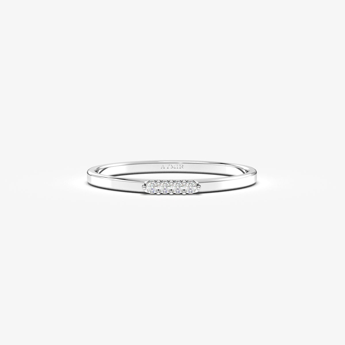 10K white gold four stone bar ring with cubic zirconia, front view
