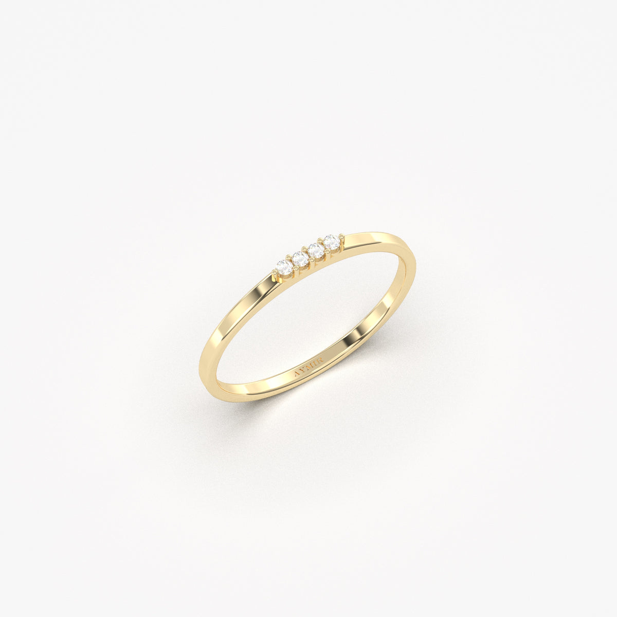 10K yellow gold four stone bar ring with natural diamonds, side view
