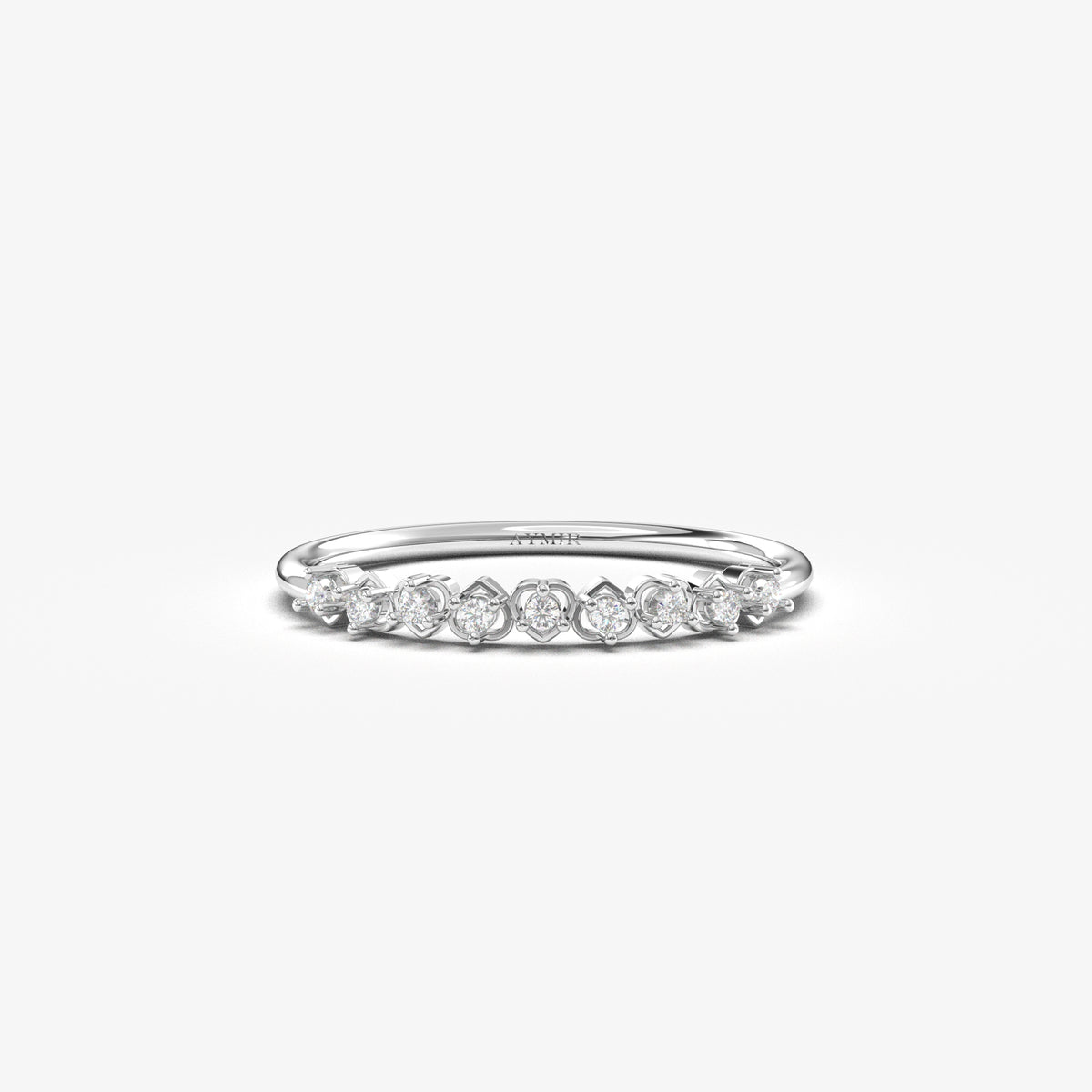 14K white gold minimalist heart ring with cubic zirconia, front view