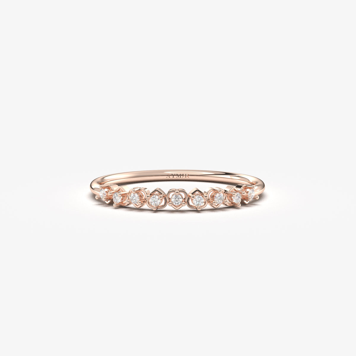 18K rose gold minimalist heart ring with natural diamonds, front view