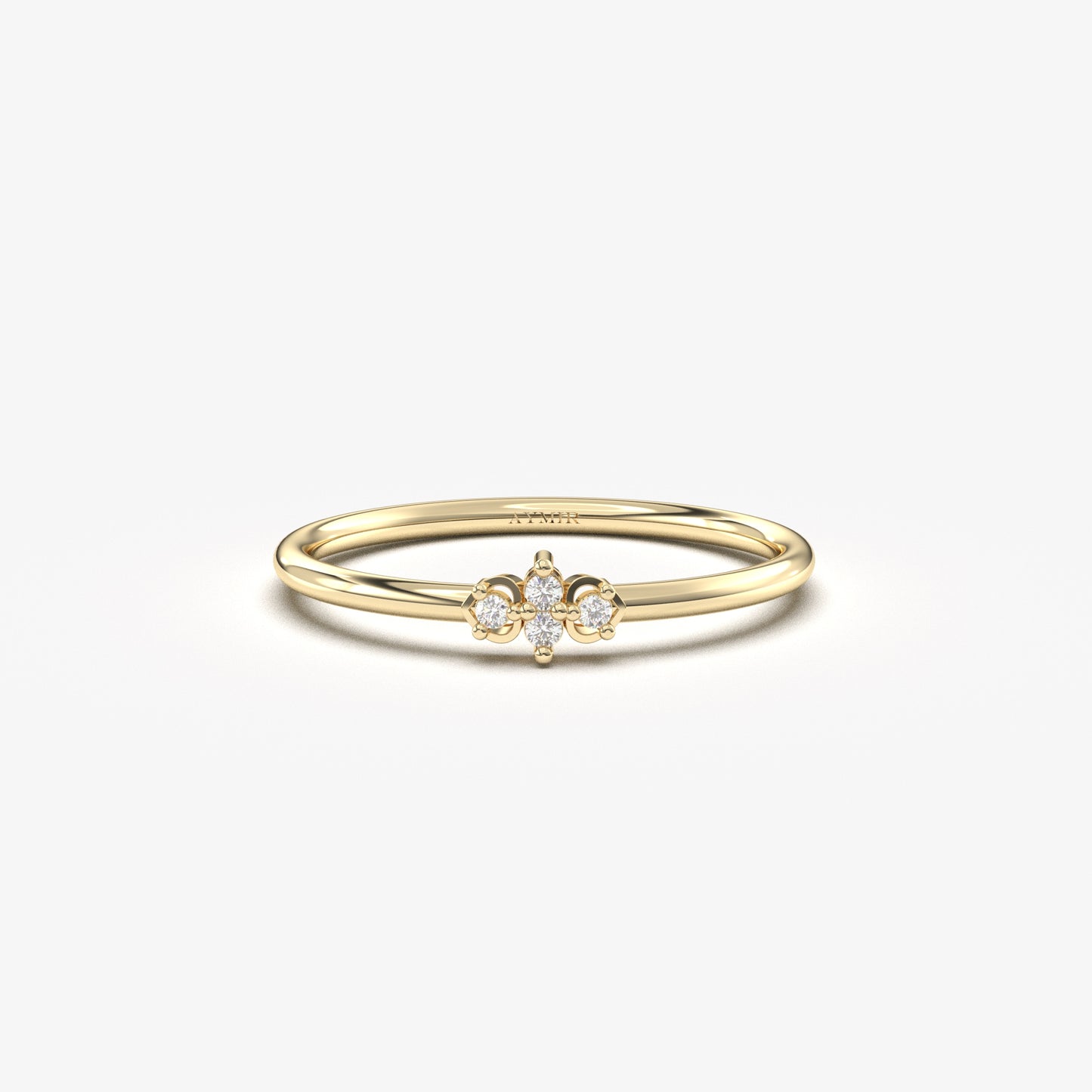 18K yellow gold mini cluster ring with cubic zirconia, front view