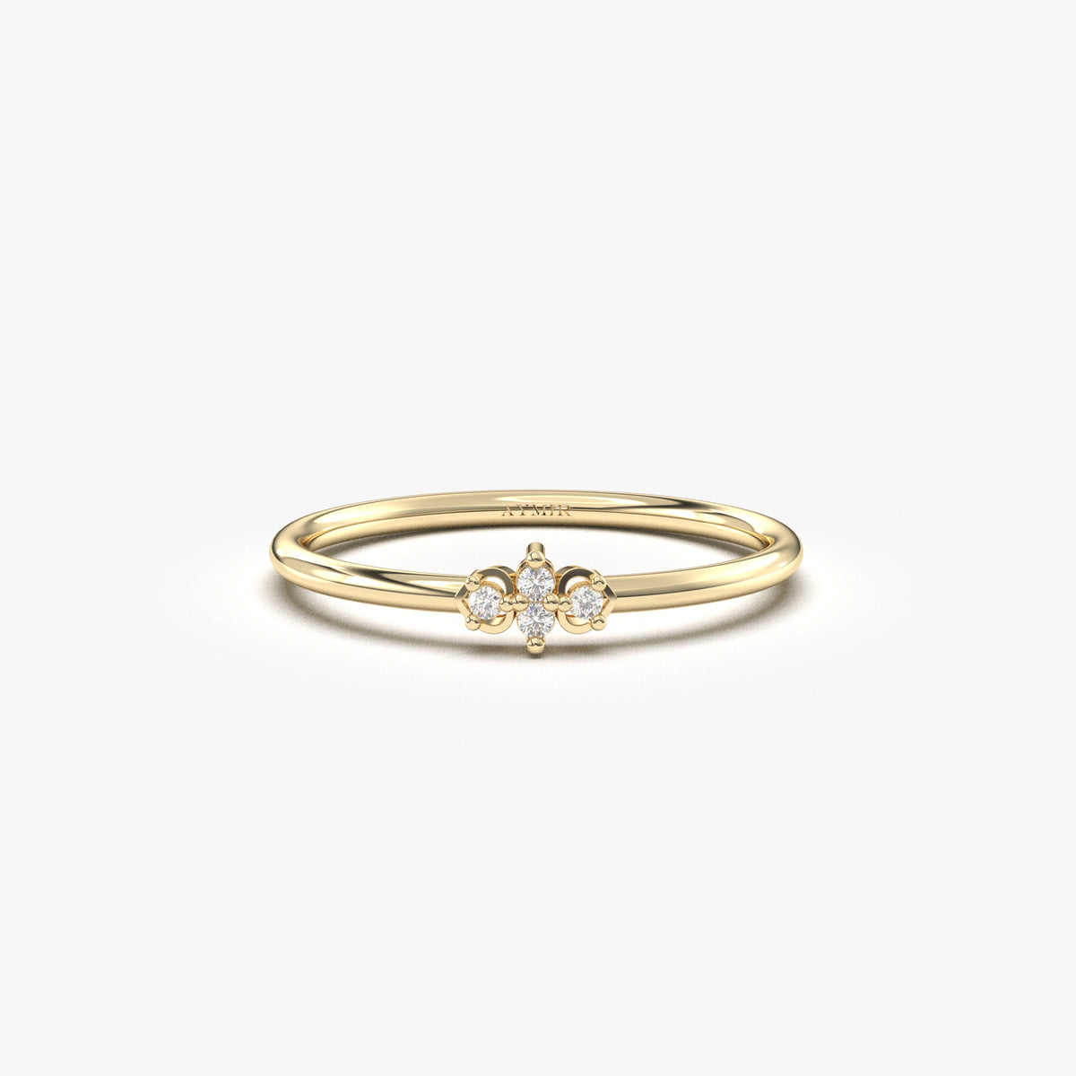 14K yellow gold mini cluster ring with cubic zirconia, front view