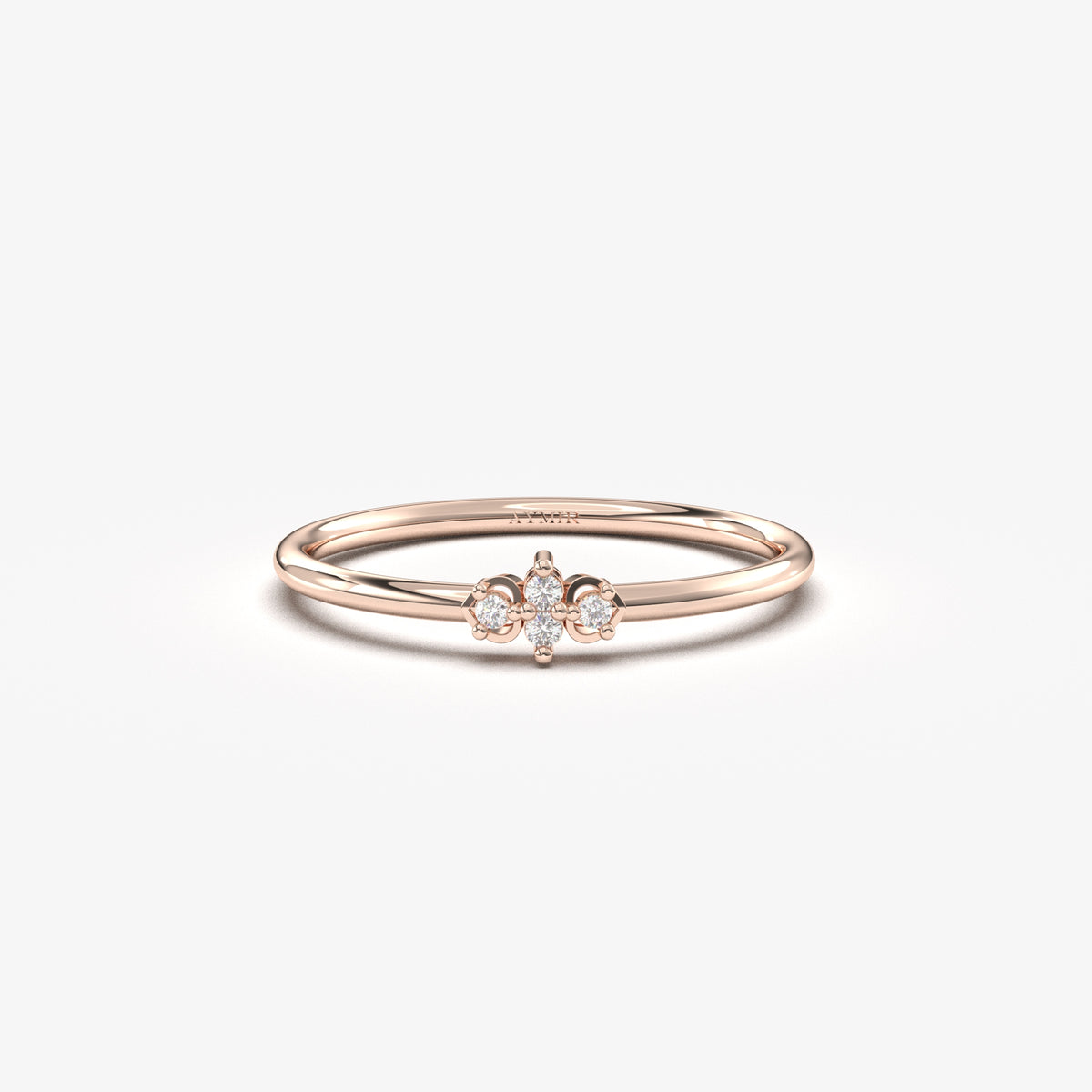 18K rose gold mini cluster ring with natural diamonds, front view