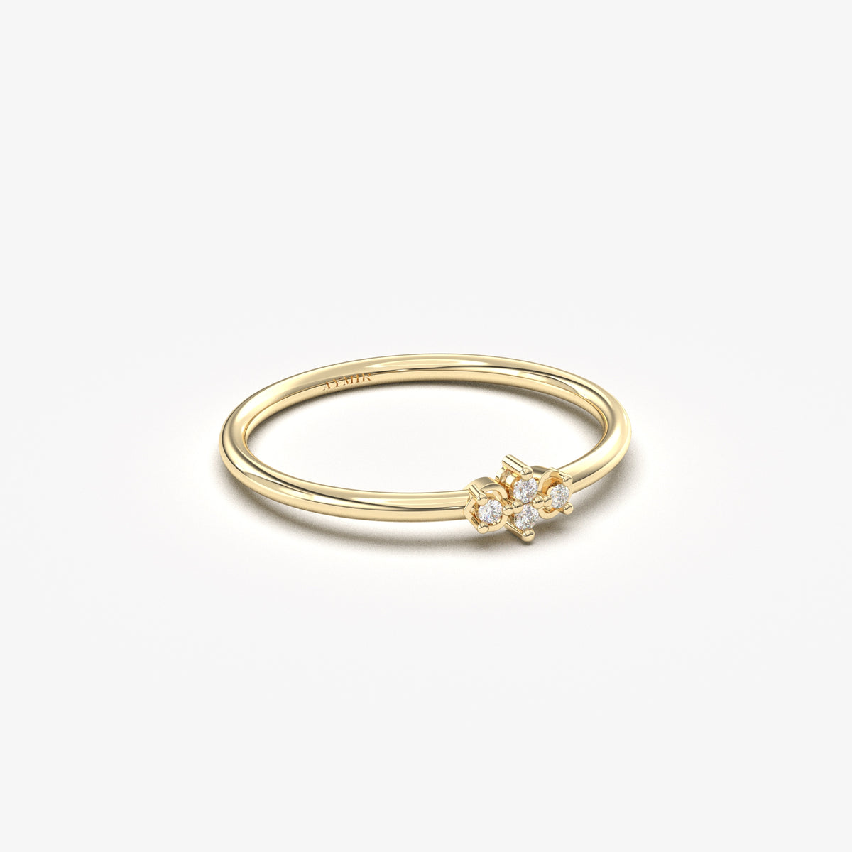 14K yellow gold mini cluster ring with natural diamonds, angled view